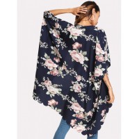 Flower Print Scallop Trim Kimono