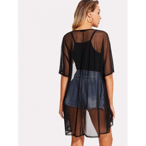 Open Front Sheer Mesh Kimono