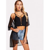 Open Front Sheer Mesh Kimono