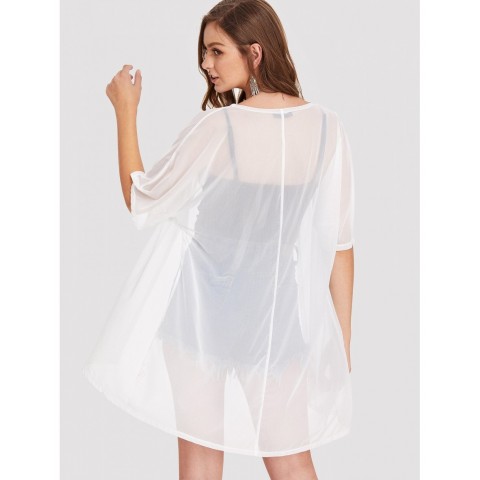 Half Sleeve Sheer Longline Kimono