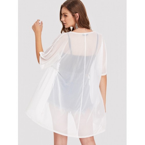 Half Sleeve Sheer Longline Kimono