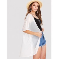 Half Sleeve Sheer Longline Kimono