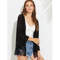 Lace Trim Glitter Kimono