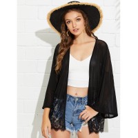 Lace Trim Glitter Kimono