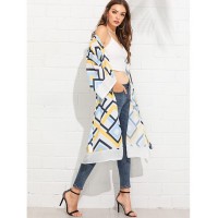 Geo Print Self Tie Waist Kimono