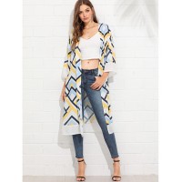 Geo Print Self Tie Waist Kimono