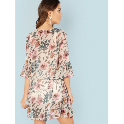 Flounce Sleeve Floral Kimono