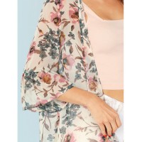 Flounce Sleeve Floral Kimono