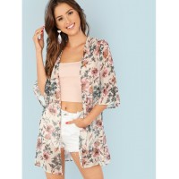 Flounce Sleeve Floral Kimono