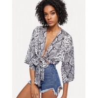 Knot Front Snake Skin Print Kimono