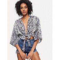 Knot Front Snake Skin Print Kimono