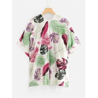 Jungle Leaf Print Tassel Hem Kimono