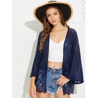 Bell Sleeve Contrast Lace Hem Kimono