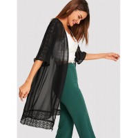 Lace Insert Mesh Kimono