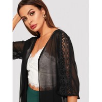 Lace Insert Mesh Kimono