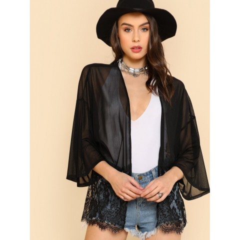 Floral Lace Bottom Kimono