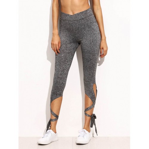 Light Grey High Waist Criss Cross Tie Leggings