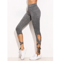 Light Grey High Waist Criss Cross Tie Leggings