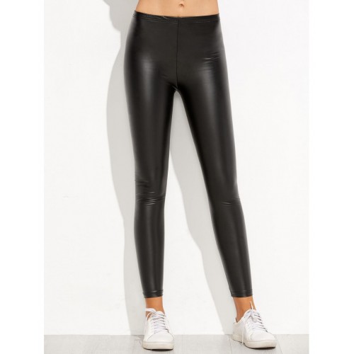 Elastic Waist PU Skinny Leggings