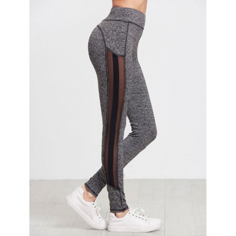 Marled Knit Mesh Panel Leggings