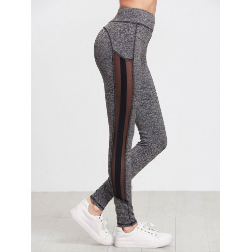 Marled Knit Mesh Panel Leggings