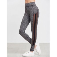 Marled Knit Mesh Panel Leggings