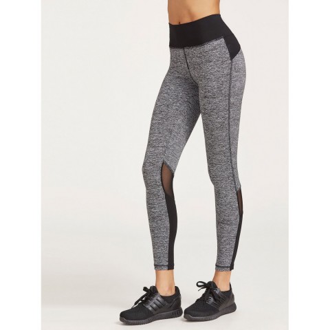 Contrast Marled Knit Mesh Insert Leggings