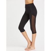 Wide Waistband Mesh Panel Crop Leggings