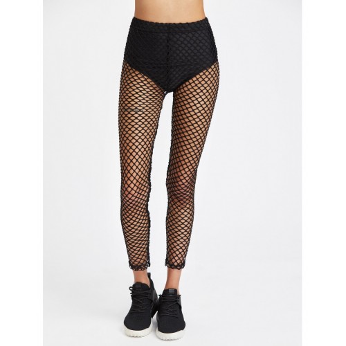 Elastic Waist Fishnet Leggings