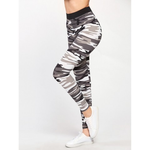 Contrast Waist Camo Leggings