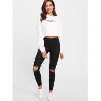 Knee Cutout Embroidered Mesh Insert Leggings