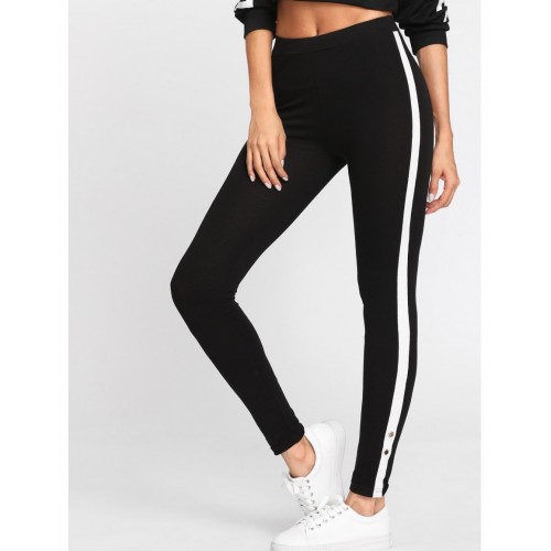 Grommet Detail Contrast Panel Leggings