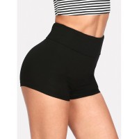 Wide Waist Solid Legging Shorts