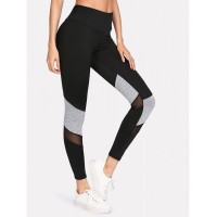 Contrast Marled Mesh Insert Leggings