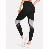 Contrast Marled Mesh Insert Leggings