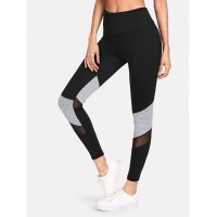 Contrast Marled Mesh Insert Leggings