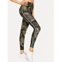 Camo Print Striped Tape Side Leggings