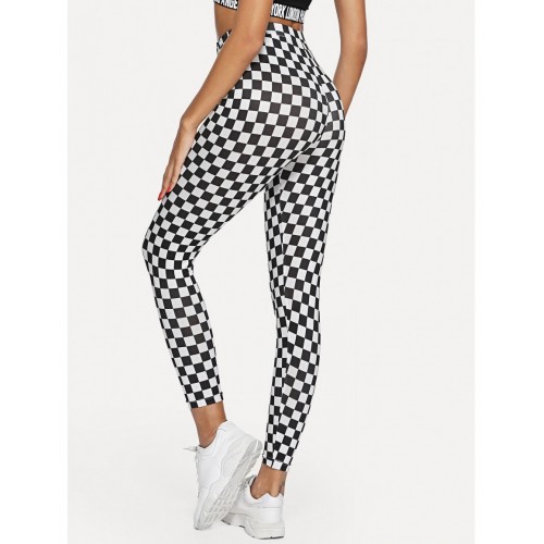 High Waist Plaid Skinny Leggings