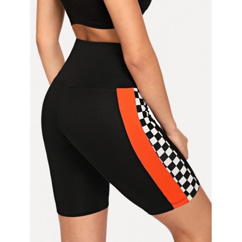 Color Block Plaid Cycling Shorts