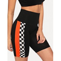 Color Block Plaid Cycling Shorts