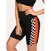 Color Block Plaid Cycling Shorts