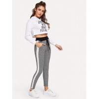 Contrast Side Seam Plaid Leggings