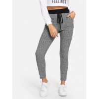 Contrast Side Seam Plaid Leggings