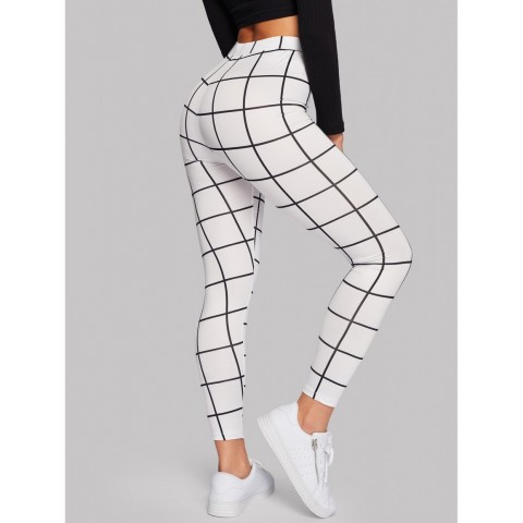 High Waist Grid Skinny Leggings