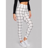 High Waist Grid Skinny Leggings