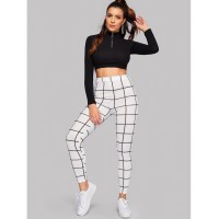 High Waist Grid Skinny Leggings