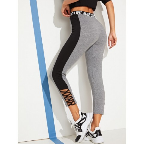 Letter Tape Lace-up Leggings