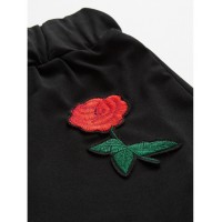 Rose Appliques Drawstring Skinny Pants