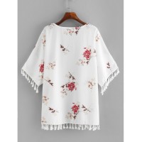 Fringe Trim Florals Kimono