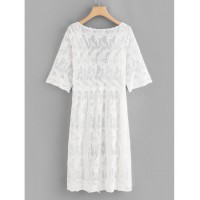 Lace Embroidery Knot Front Cover Up